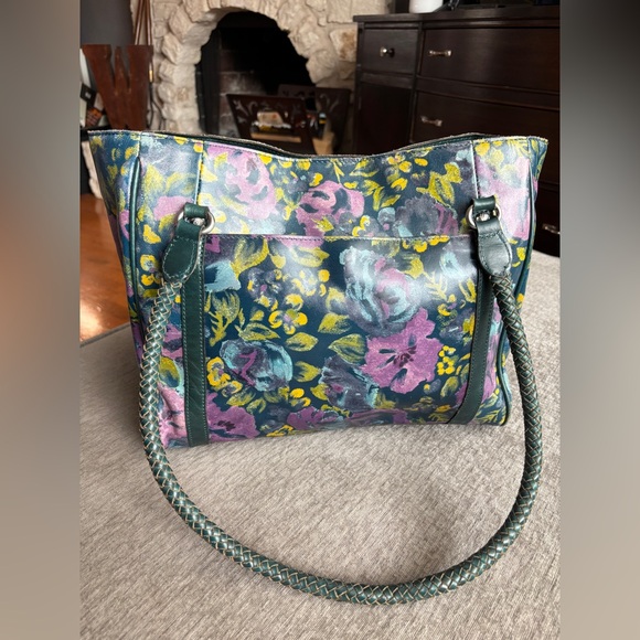 Patricia Nash Leather Floral Bag with Woven Handle - Picture 2 of 14